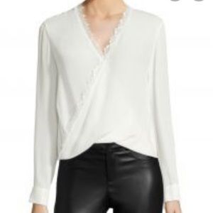 L’AGENCE   Rosario 100% Silk Wrap Top Lace Trim